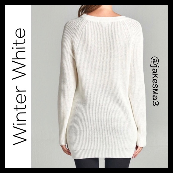 last one! Gorgeous Winter White Lace-Up Sweater - Picture 2 of 2